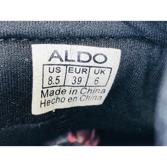 ALDO Womens Black Leather Suede Buckle Wedge Ankle Boots Bootie Size 8.5 M - Picture 10 of 11